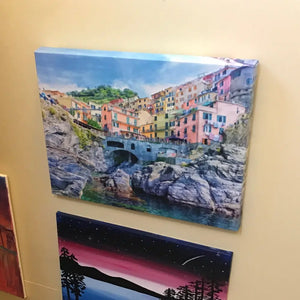 Cinque Terre Italy Seascape Watercolor on Canvas Uplifting Artware