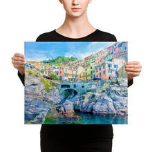 Load image into Gallery viewer, Cinque Terre Italy Seascape Watercolor on Canvas Uplifting Artware